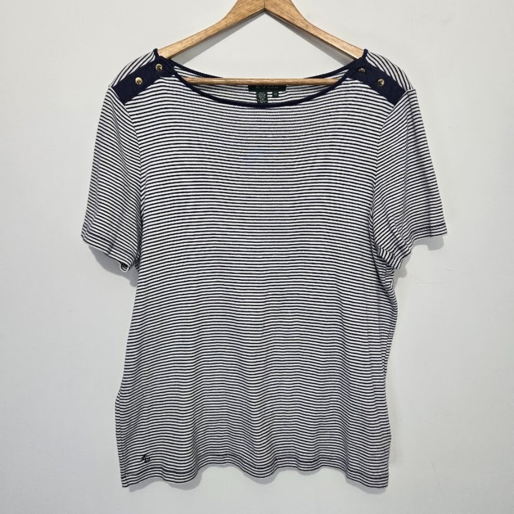 Lauren Ralph Lauren Womens Striped Nautical Top Size 1X Preppy Old Money Coastal
